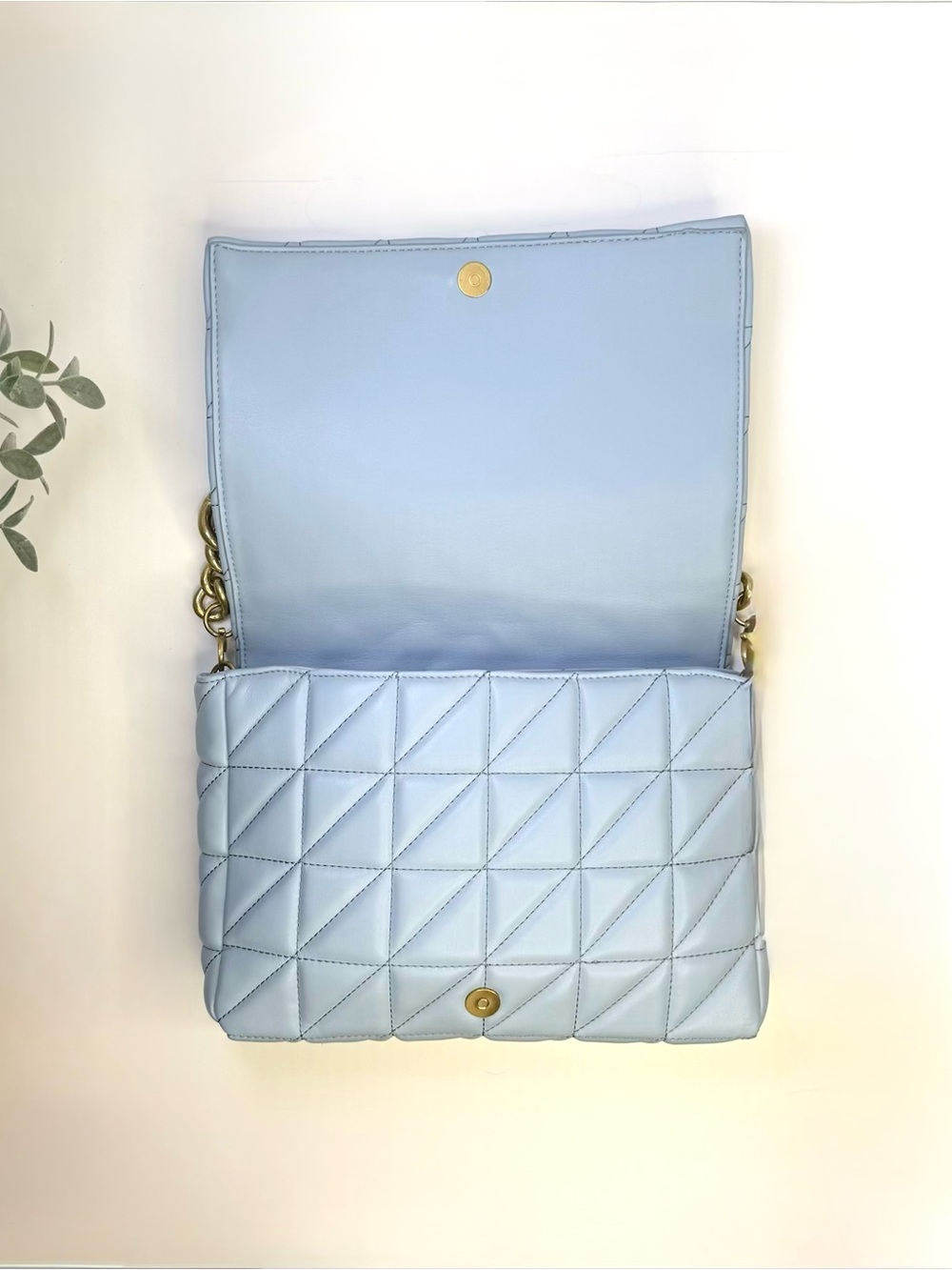 Zara Baby Blue & Gold Quilted Shoulder Bag Gold Chain Accent Strap - Picture 14 of 16